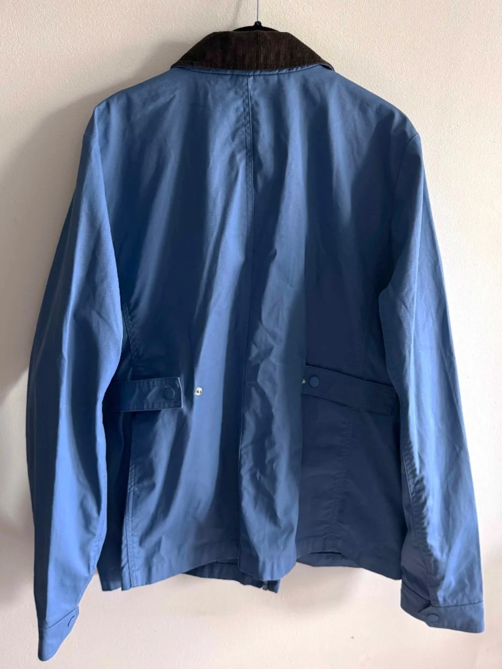 J Crew Barn Jacket Waxed Cotton Chore Coat Corduroy Collar Blue Women’s XL Tall